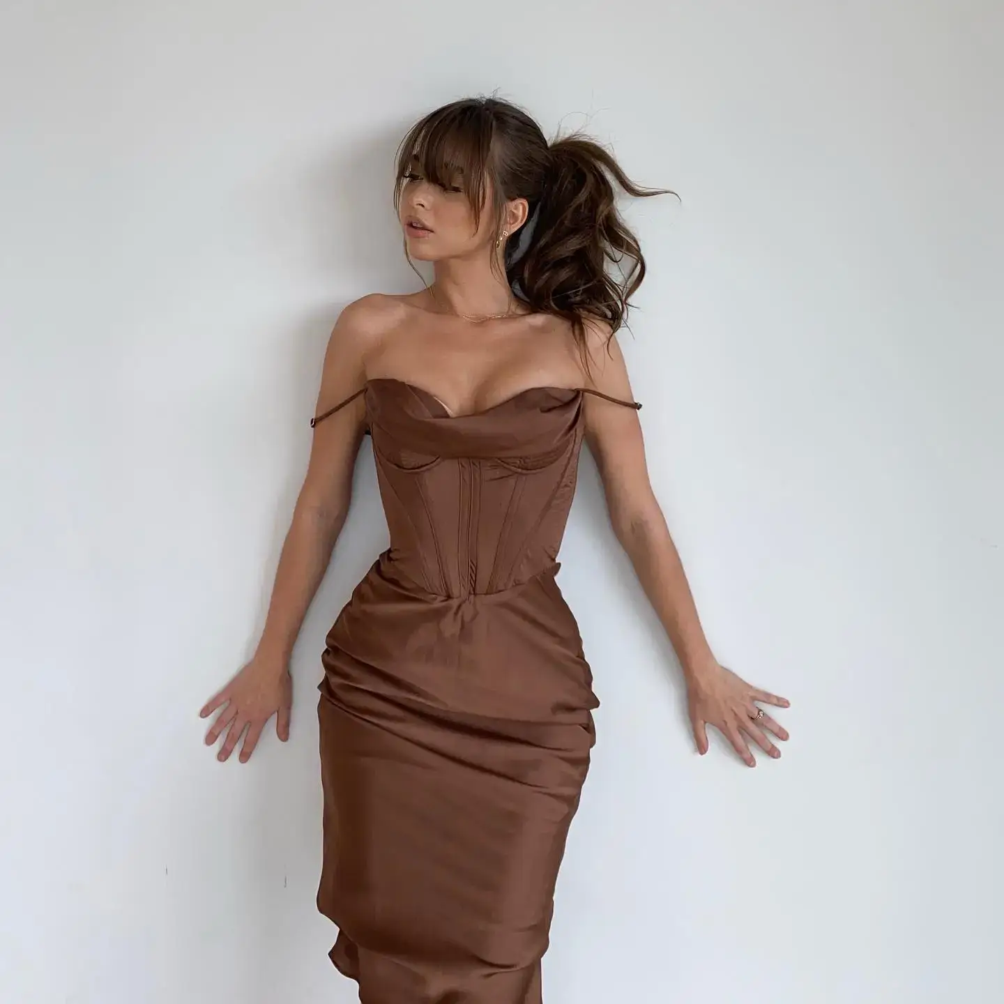 Riley in brown dress
