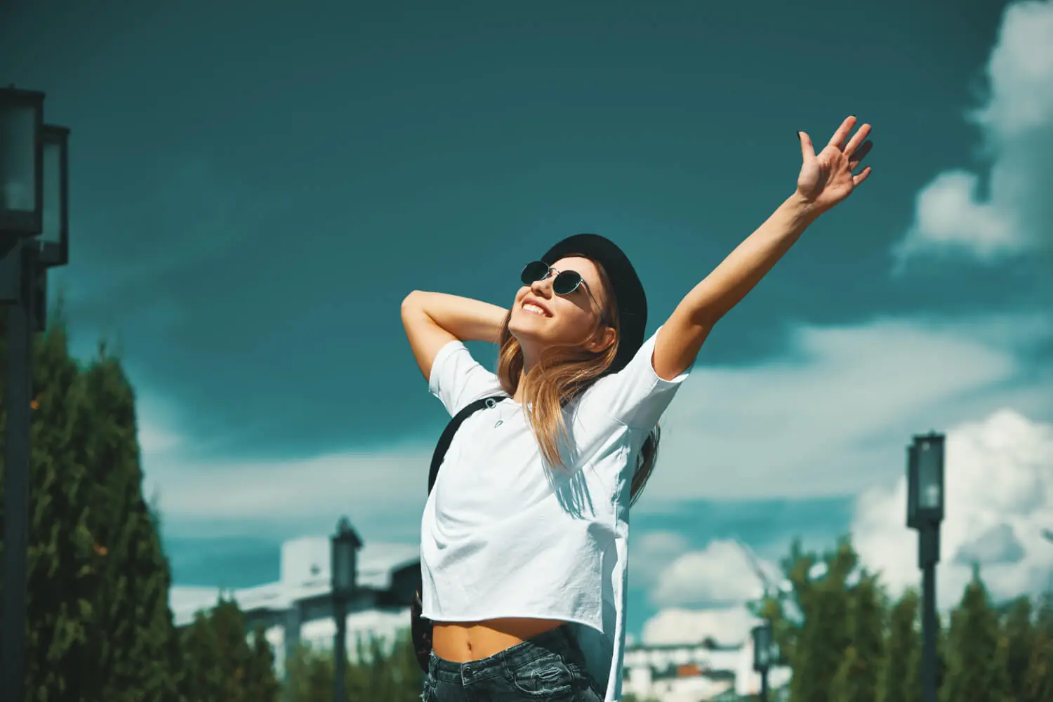 girl happy in white shirt