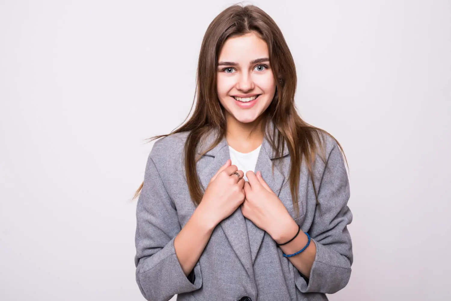 girl smiling in coat