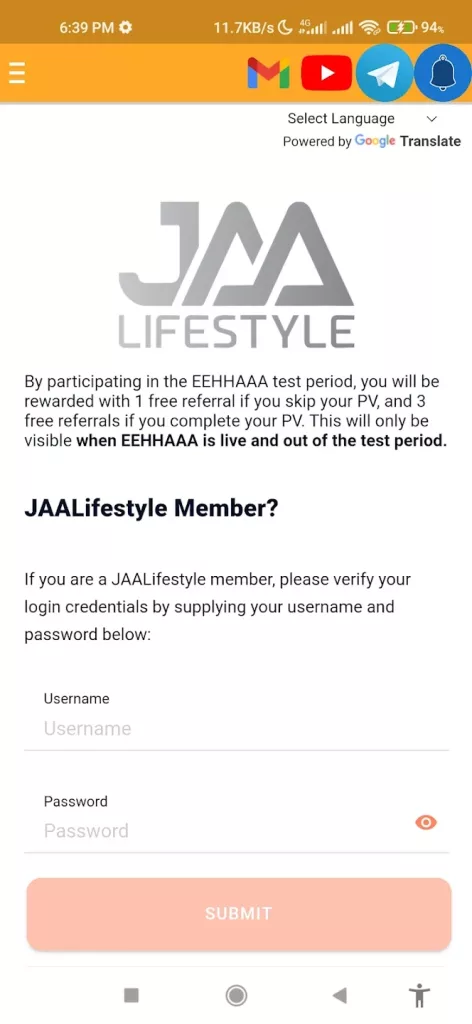 Jaa lifestyle registration page