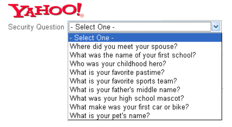 security questions yahoo