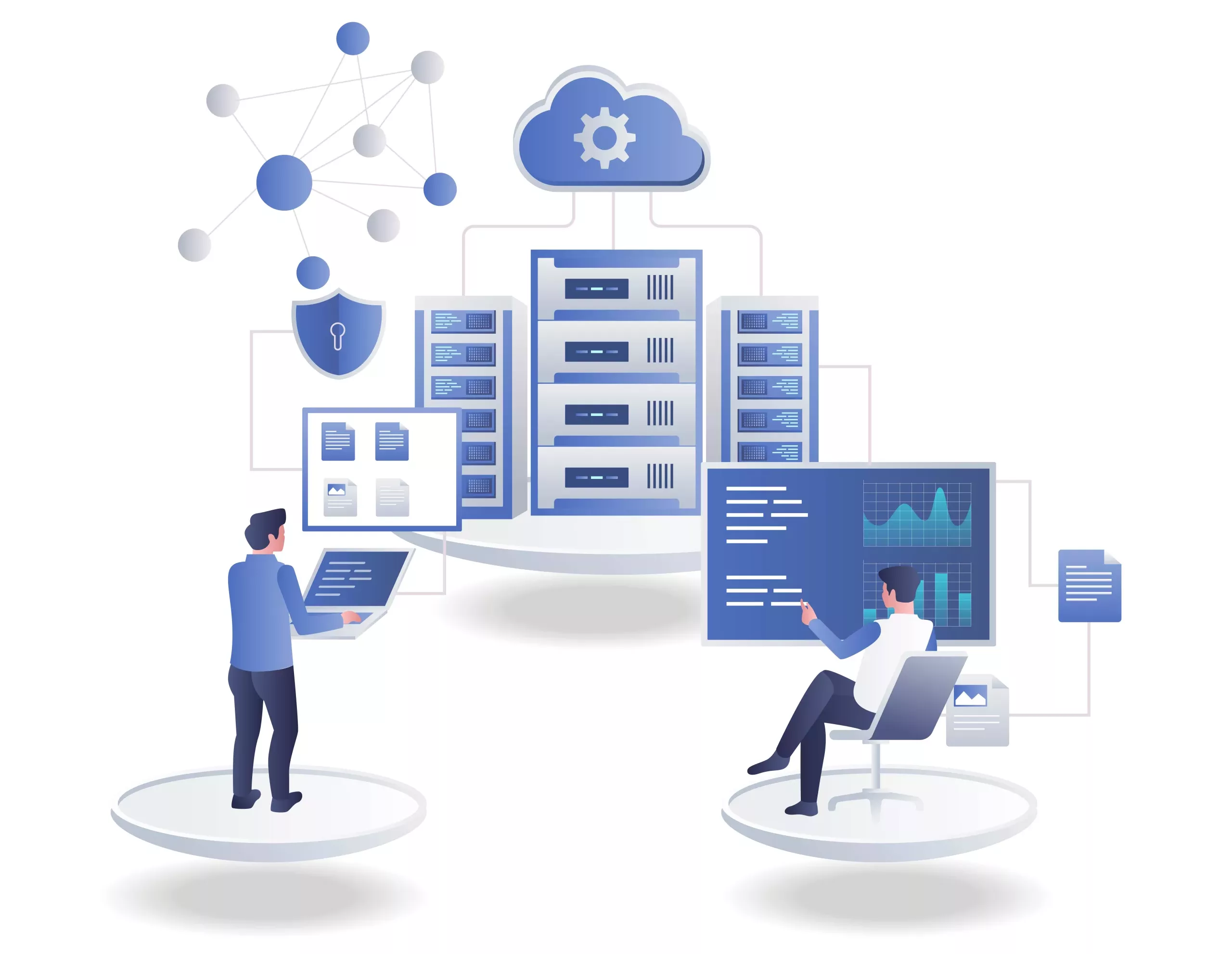 Analyst data cloud server in isometric illustration