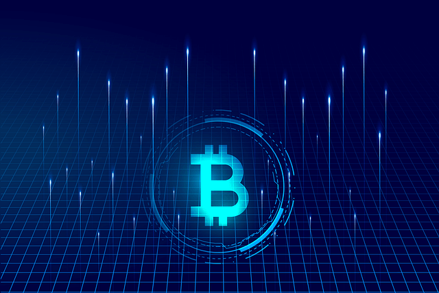 bitcoin on blue background