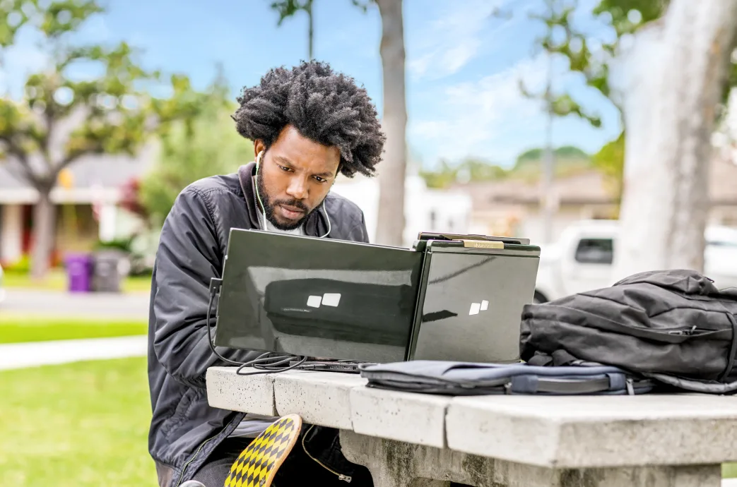man using laptop