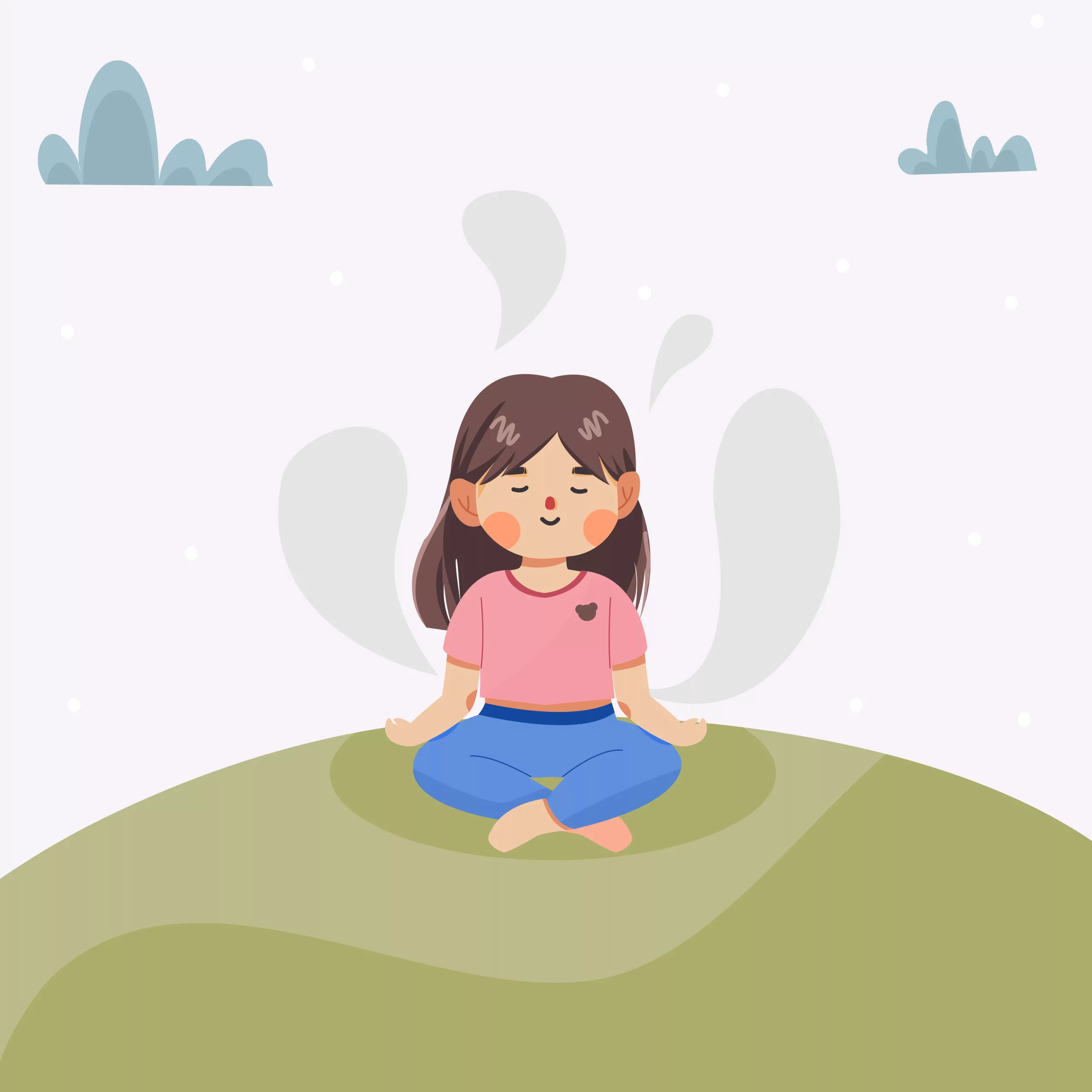 A girl meditating on the ground.
