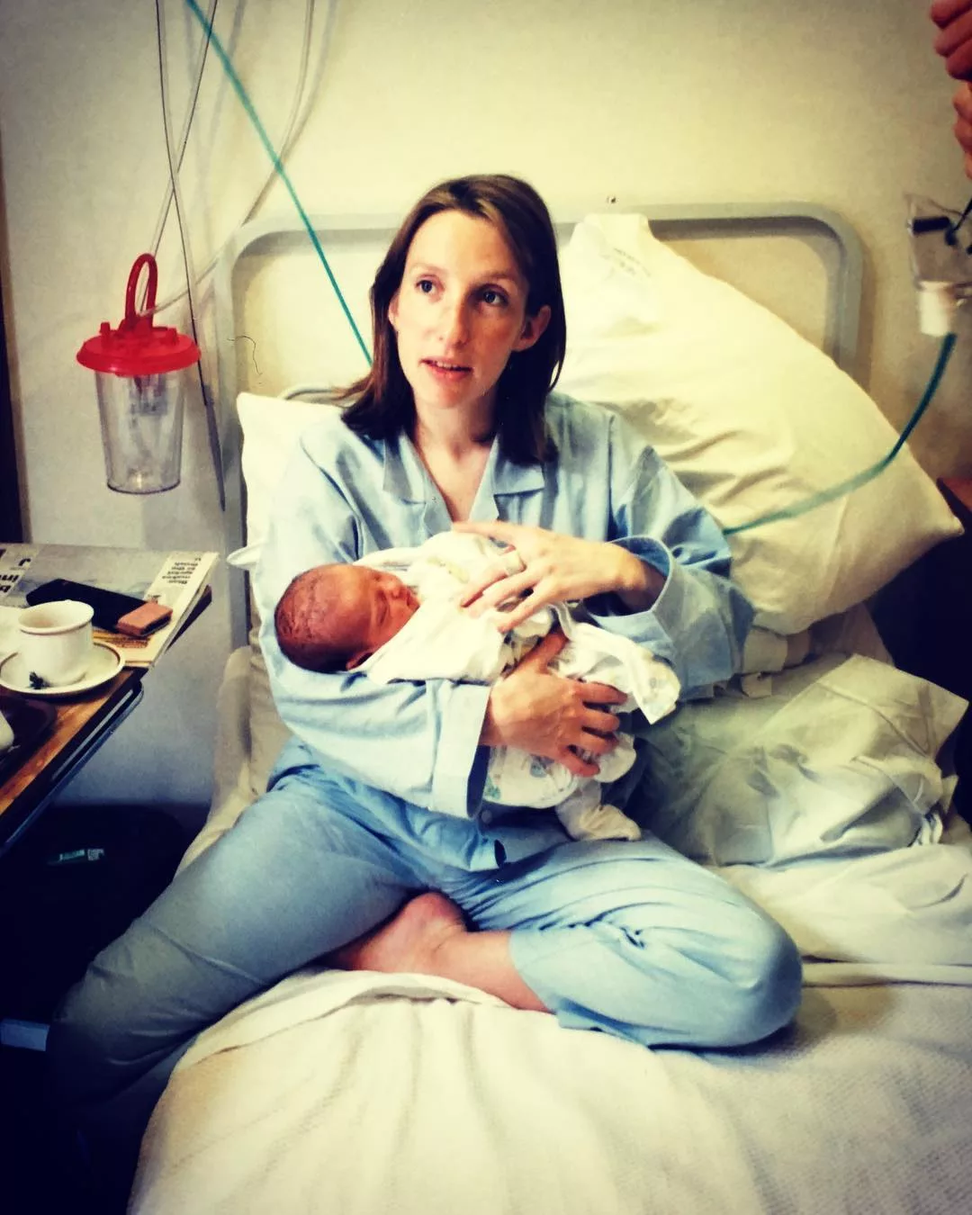 Sam Taylor Johnson with her daughter after giving her birth.