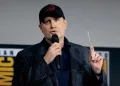 Kevin Feige speaking at the 2019 San Diego Comic Con International, for "The Eternals", at the San Diego Convention Center in San Diego, California.