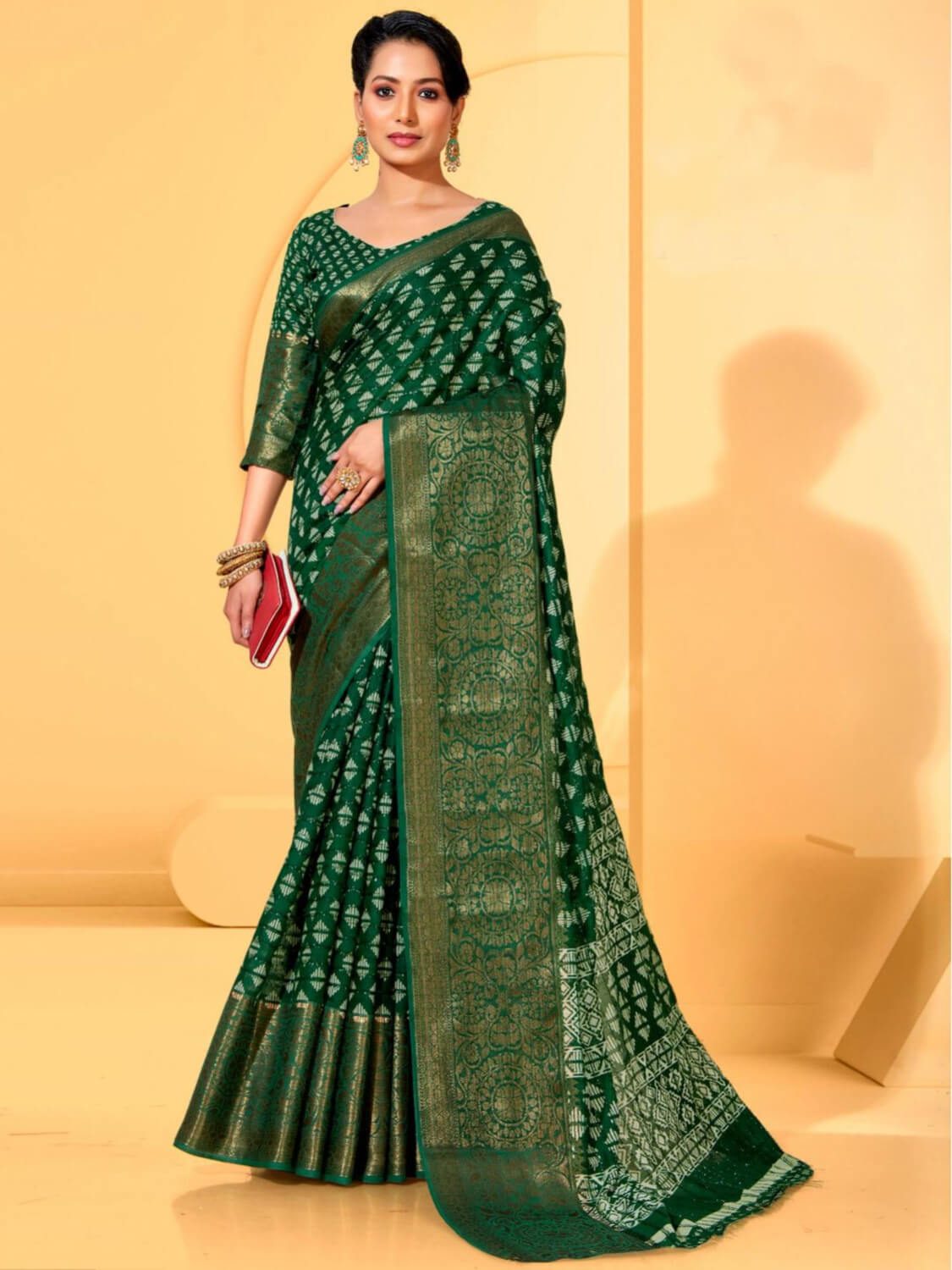 girl in dark green saree