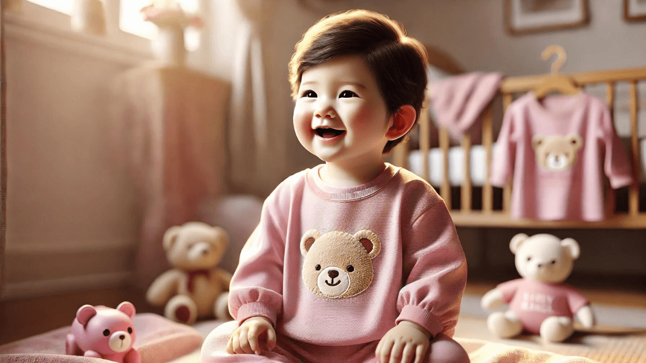 baby wearing pink bear-design-long-sleeve-baby-jumpsuit