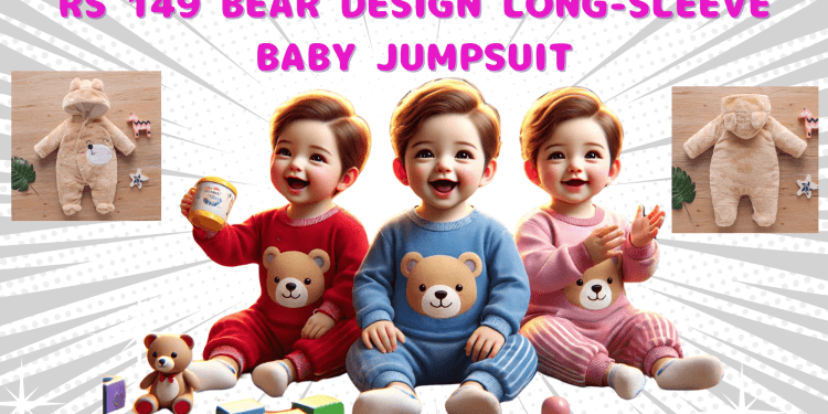 Rs 149 Bear Design Long-Sleeve Baby Jumpsuit